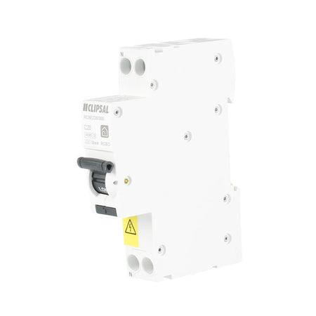 Clipsal Resi MAX Slim 20A 30mA Type A RCBO 1P+N 4.5kA | White/Black | RCBE220/30S