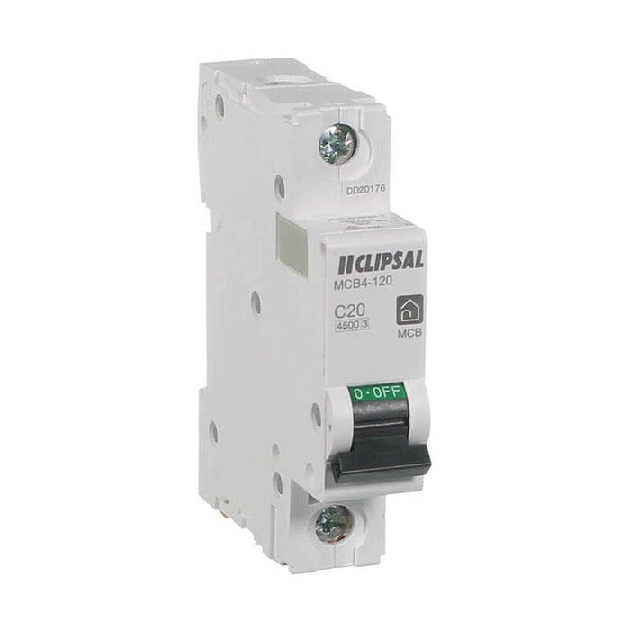 Clipsal Resi MAX Circuit Breaker 20A 1 Pole C Curve 4.5kA | White | MCB4-120