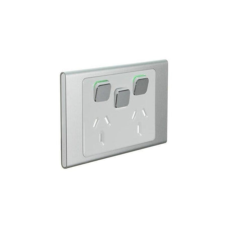 Clipsal Iconic Styl Double Power Point Skin with Extra Switch | Silver | S3025XC-SV