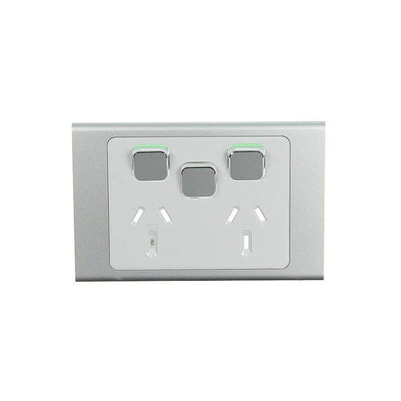Clipsal Iconic Styl Double Power Point Skin with Extra Switch | Silver | S3025XC-SV