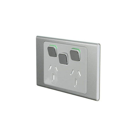 Clipsal Iconic Styl Double Power Point Skin with Extra Switch | Silver | S3025XC-SV
