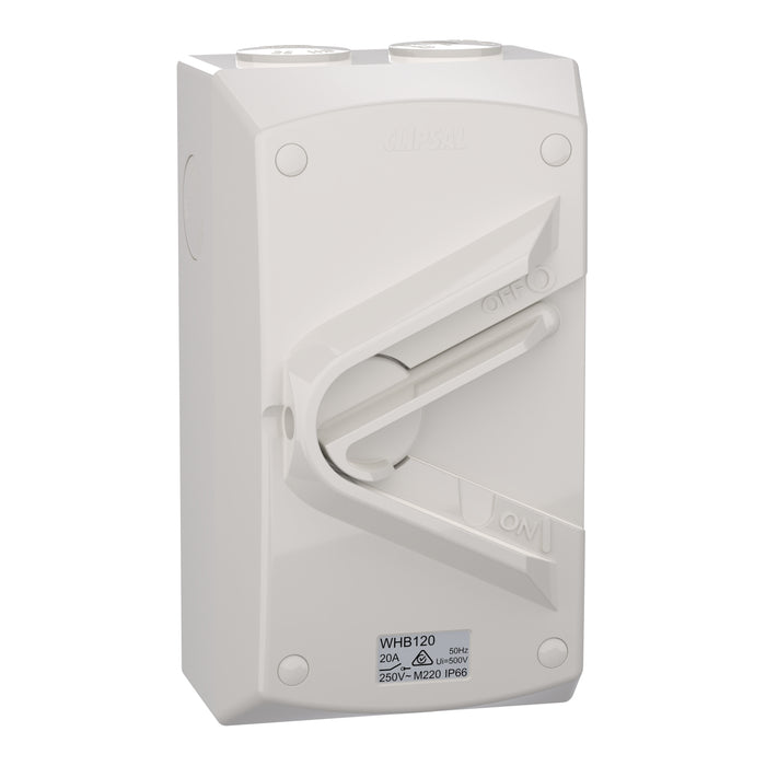 Clipsal Weathershield 20A Single-Pole IP66 Isolating Switch | Chemical Resistant Grey | WHB120-RG