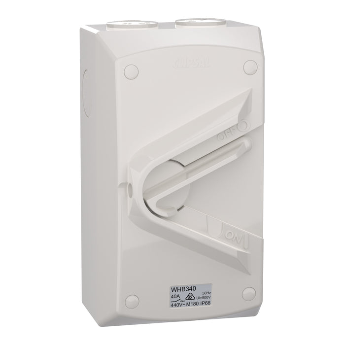 Clipsal Weathershield 40A 3 Pole IP66 Weatherproof Isolator | Chemical Resistant Grey | WHB340-RG