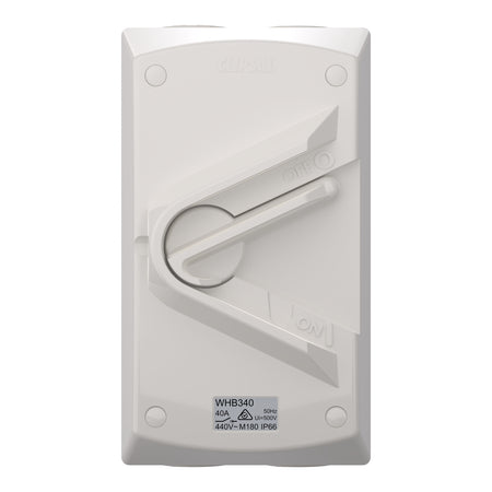 Clipsal Weathershield 40A 3 Pole IP66 Weatherproof Isolator | Chemical Resistant Grey | WHB340-RG