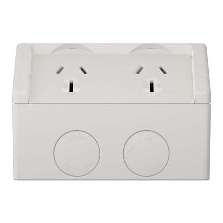 Clipsal Weathershield 15A Double Weatherproof Power Point IP54 | Chemical Resistant Grey | WSC227/2/15-RG