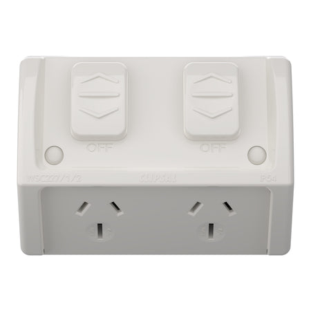 Clipsal Weathershield 15A Double Weatherproof Power Point IP54 | Chemical Resistant Grey | WSC227/2/15-RG