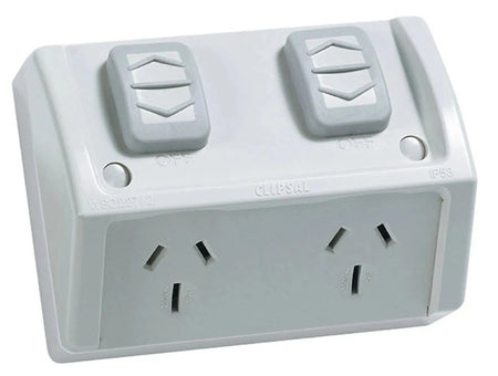 Clipsal WSCF227/2-RG grey double weatherproof power point front angle