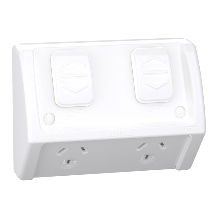 Clipsal Weathershield Flush Double Power Point 10A IP54 | Chemical Resistant White | WSCF227/2-RW