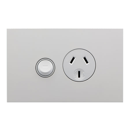 Clipsal Z4015-ZW Saturn Zen single 10A power point in Zen White, front view