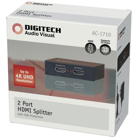 Digitech 2-Way HDMI Splitter, 1 Input 2 Outputs, 4K UHD 30Hz | Black | AC1710