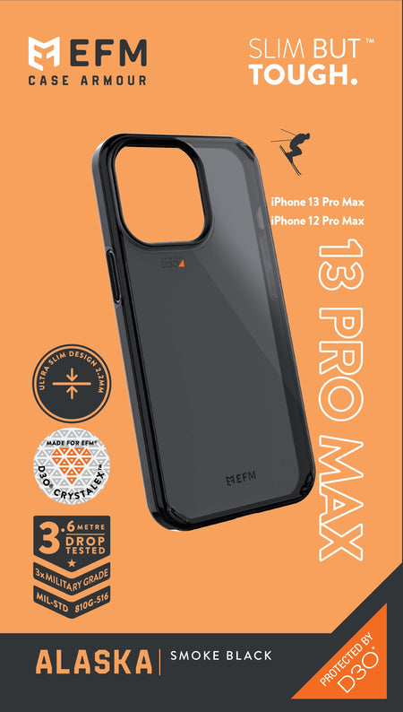 EFM Alaska D3O Crystalex Case for iPhone 12 Pro Max & iPhone 13 Pro Max | Smoke Black | EFCALAE193SMB