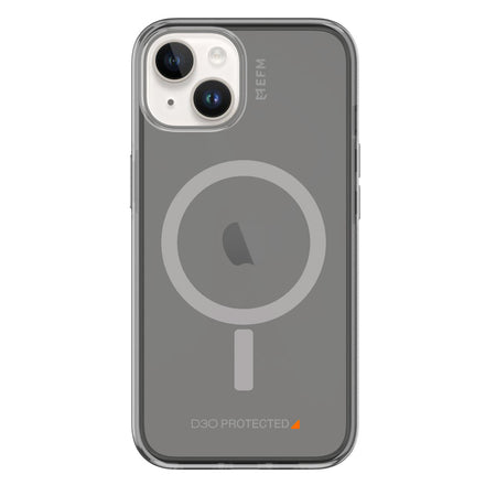 EFM Alta D3O Crystalex Smoke Black case fitted to an iPhone 14 Plus, rear view