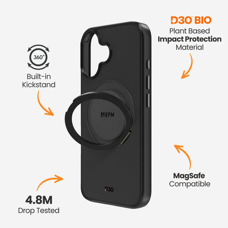 EFM Alta D3O Bio iPhone 16 Plus Case with Kickstand | Black | EFCTAAE610BLA