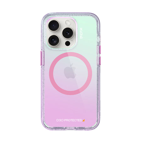 EFM Aspen D3O BIO iPhone 15 Pro Max case in Glitter Pearl, rear view fitted to iPhone 15 Pro Max, EFCDUAE608GLP