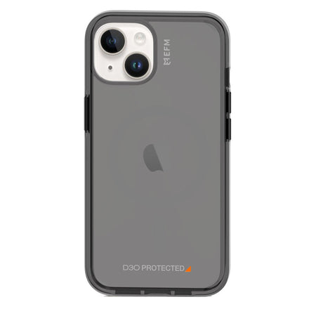 EFM Aspen Pure Black case on iPhone 14 Plus, rear view with translucent back