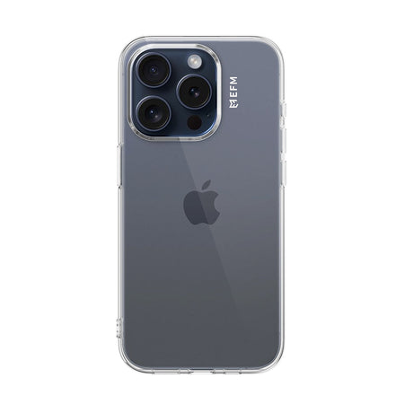 EFM Baltoro clear case EFCBTAE608CLE fitted to iPhone 15 Pro Max, rear view