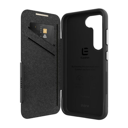 EFM Monaco ELeather D3O Wallet Case for Samsung Galaxy S23+ | Black/Space Grey | EFCFLAE283BLA