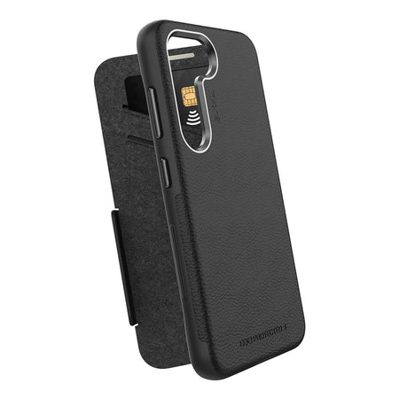 EFM Monaco ELeather D3O Wallet Case for Samsung Galaxy S23+ | Black/Space Grey | EFCFLAE283BLA