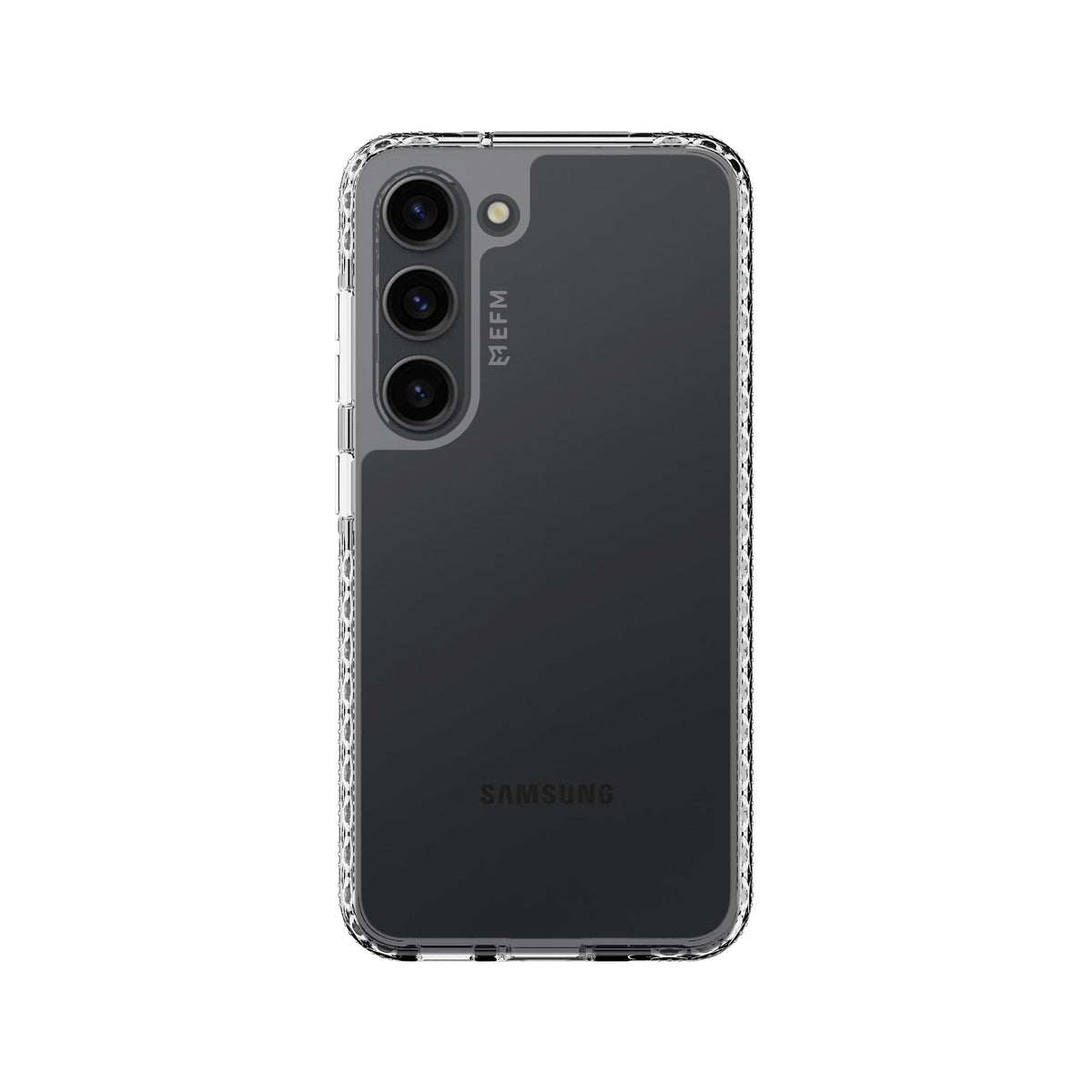 EFM Zurich clear case fitted to Samsung Galaxy S23, rear view