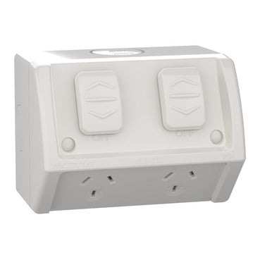Clipsal Weathershield Socket Twin, Individually Wired ,10A, 250VAC, IP54 | Chemical Resistant Grey | WSC227/1/2-RG