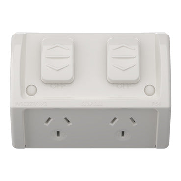 Clipsal Weathershield Socket Twin, Individually Wired ,10A, 250VAC, IP54 | Chemical Resistant Grey | WSC227/1/2-RG