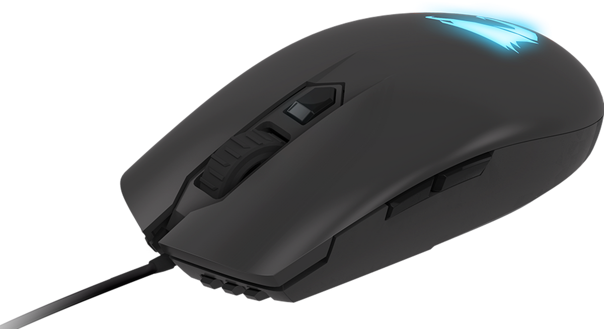 Gigabyte AORUS M2 wired gaming mouse in matte black - angled view
