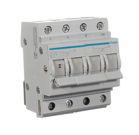 Hager Manual Changeover Switch 2 Pole 63A 230V DIN Rail Centre Off | White | SF263