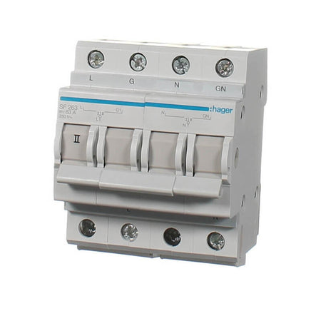 Hager Manual Changeover Switch 2 Pole 63A 230V DIN Rail Centre Off | White | SF263