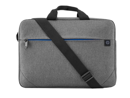 HP Prelude 15.6-inch laptop bag 1E7D7AA in grey and black with blue zip detail — front