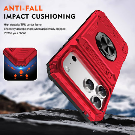 Sparky Stock iPhone 17 Pro Max Rugged Card Holder Case with Ring Stand | Red | SS-IP17PM-CARD-RD