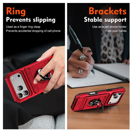 Sparky Stock iPhone 17 Pro Max Rugged Card Holder Case with Ring Stand | Red | SS-IP17PM-CARD-RD