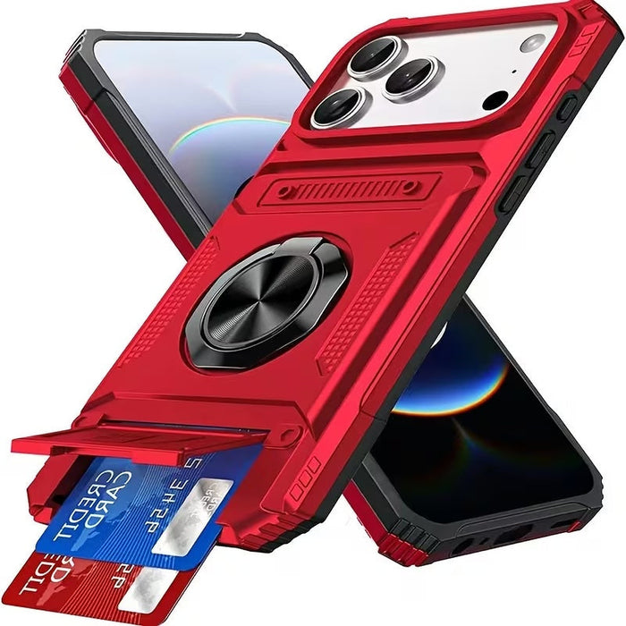 Sparky Stock iPhone 17 Pro Max Rugged Card Holder Case with Ring Stand | Red | SS-IP17PM-CARD-RD