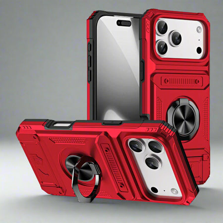 Sparky Stock iPhone 17 Pro Max Rugged Card Holder Case with Ring Stand | Red | SS-IP17PM-CARD-RD