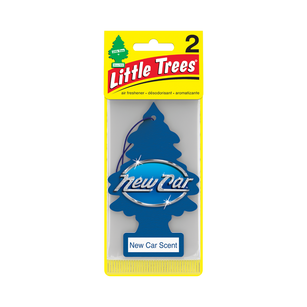 Little Trees New Car Scent blue hanging air fresheners, two-pack front packaging