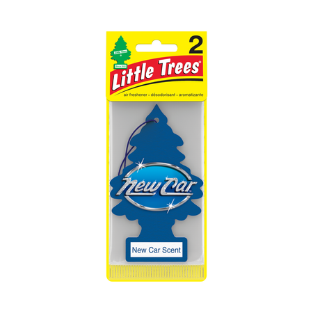 Little Trees New Car Scent blue hanging air fresheners, two-pack front packaging