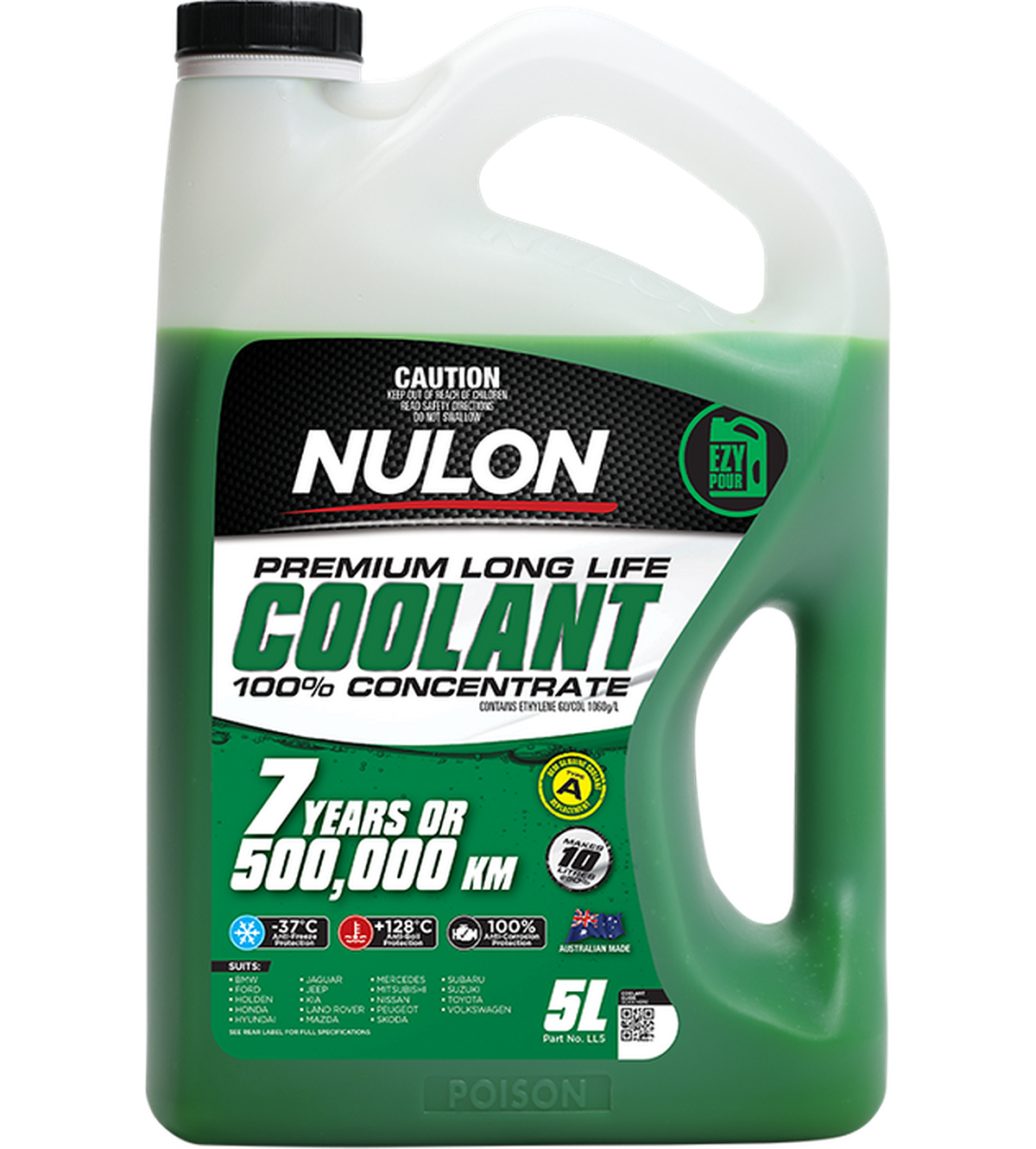 Nulon Green Premium Long Life Coolant 100% Concentrate 5L LL5 front product view
