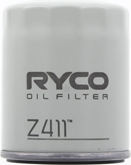 Ryco Z411 white spin-on engine oil filter front view