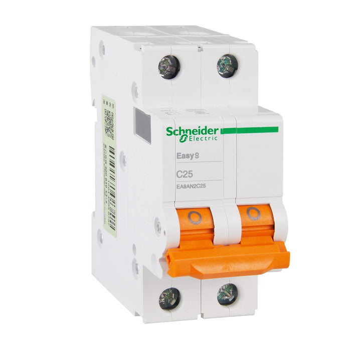 Schneider Electric Easy9 2 Pole 25A C Curve 6kA Circuit Breaker | Silver White | EA9AN2C25