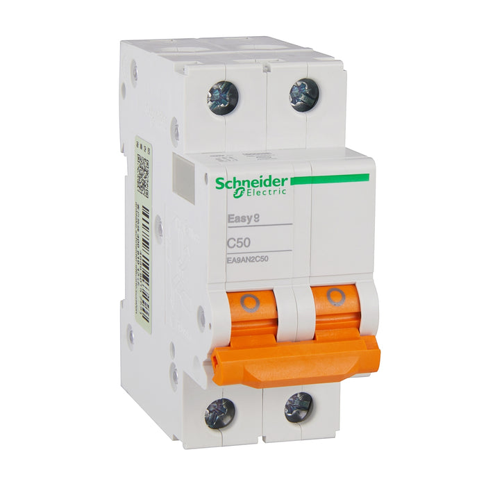 Schneider Electric Easy9 2 Pole 50A C Curve 6kA Circuit Breaker | Silver White | EA9AN2C50