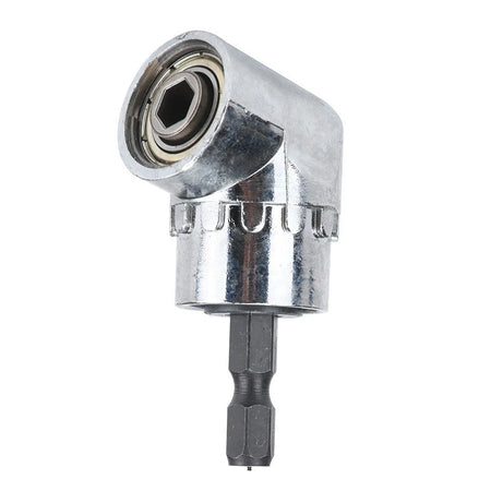 Silver 105 degree right angle drill adapter with quarter-inch hex shank