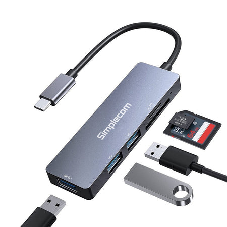 Simplecom USB-C 5-in-1 Hub with SD/microSD Card Reader | Grey/Black | CH255