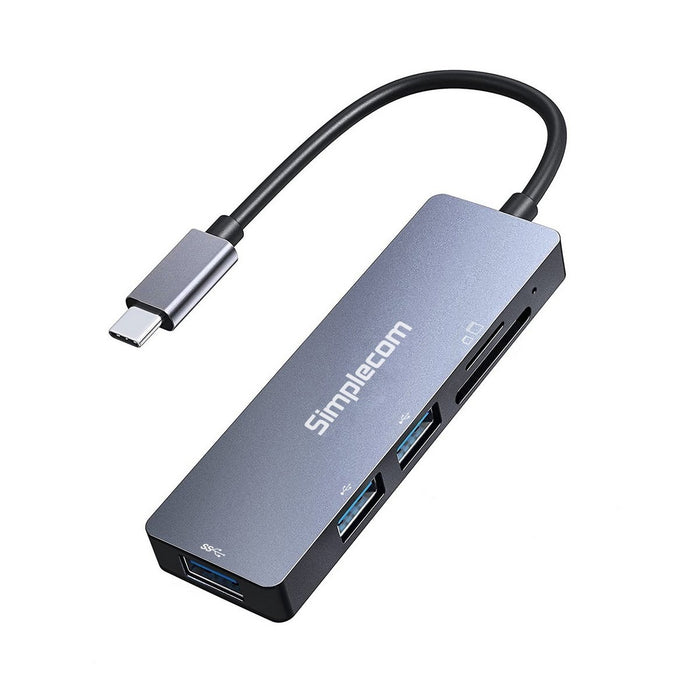 Simplecom USB-C 5-in-1 Hub with SD/microSD Card Reader | Grey/Black | CH255