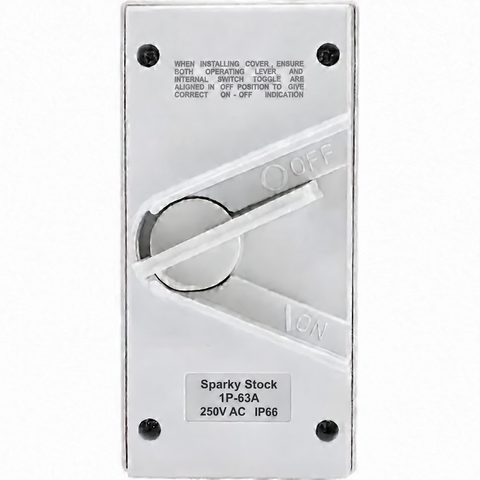 Sparky Stock 1 Pole 63A 250V IP66 Weatherproof Isolator Switch | White | SS-ISO-1P-63A