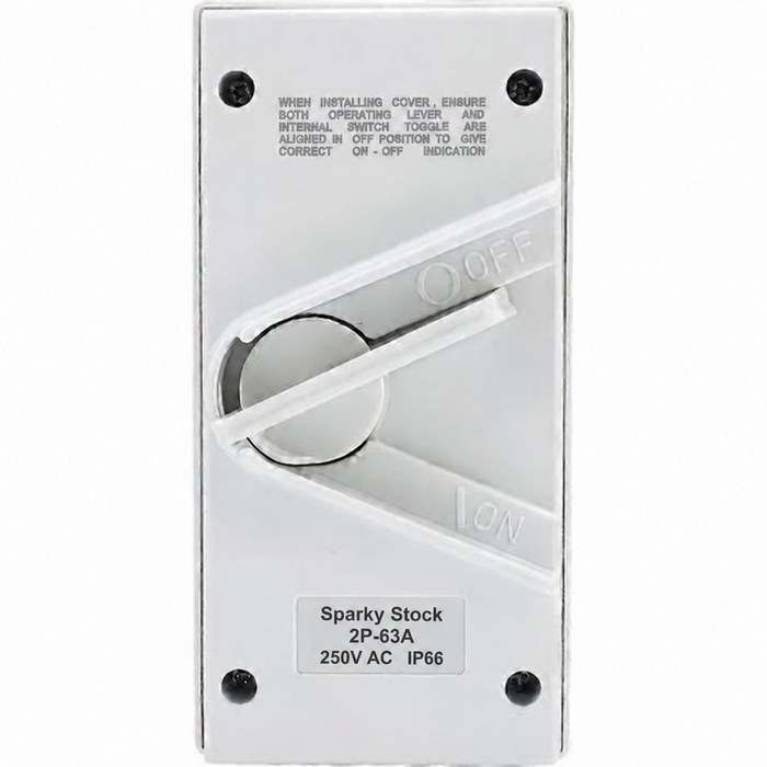 Sparky Stock 2 Pole 63A 250V IP66 Weatherproof Isolator Switch | White | SS-ISO-2P-63A