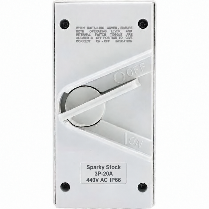 Sparky Stock 3 Pole 20A 440V IP66 Weatherproof Isolator Switch | White | SS-ISO-3P-20A