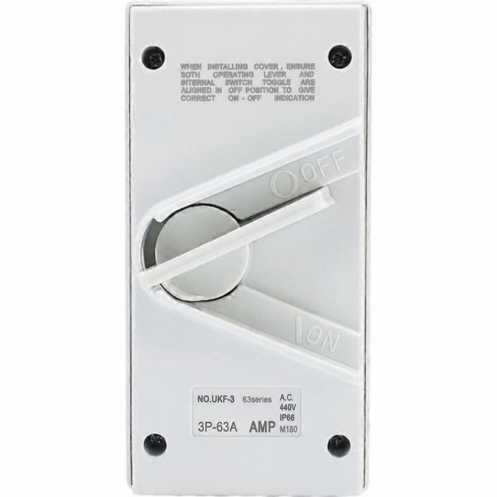 Sparky Stock 3 Pole 63A 440V IP66 Weatherproof Isolator Switch | White | SS-ISO-3P-63A