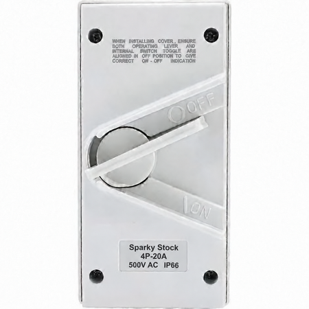 Sparky Stock 4 pole 20A 500V AC IP66 white isolator switch, front view