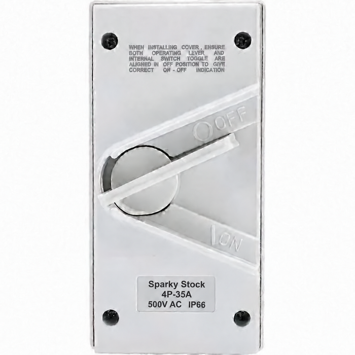 Sparky Stock 4 Pole 35A 500V IP66 Weatherproof Isolator Switch | White | SS-ISO-4P-35A