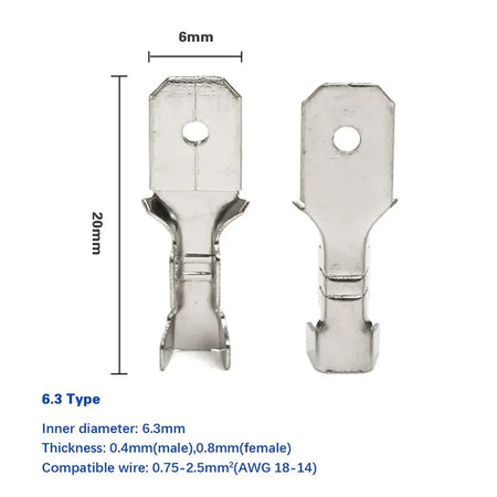 Sparky Stock 6.3mm Male & Female Spade Terminal Connector Kit 200 Piece | Silver | SS-SPADE-6.3-200