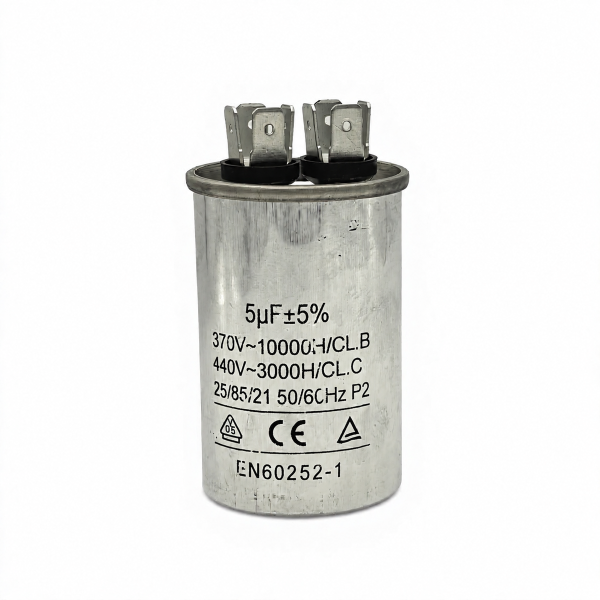 Sparky Stock CBB65 motor run capacitor, 5µF, silver metal body